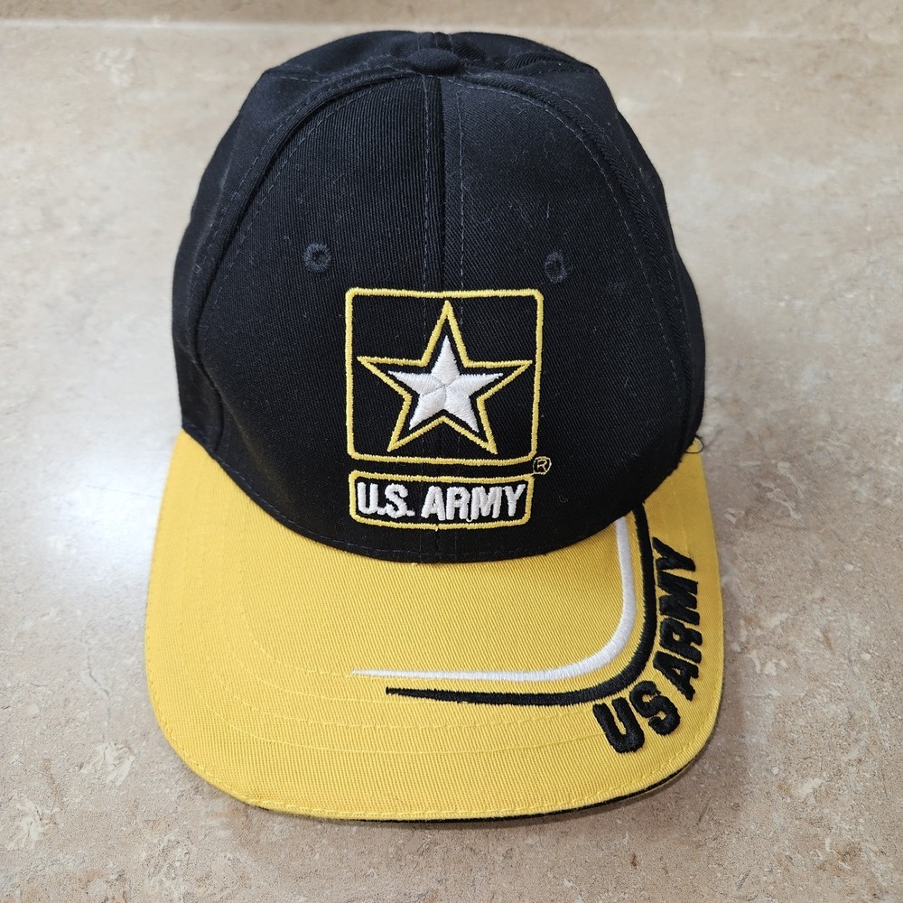 US Army Hat Yellow Black Star Emblem Army Strong Cap Adjustable Strap